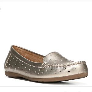 Naturalized gold loafer flats